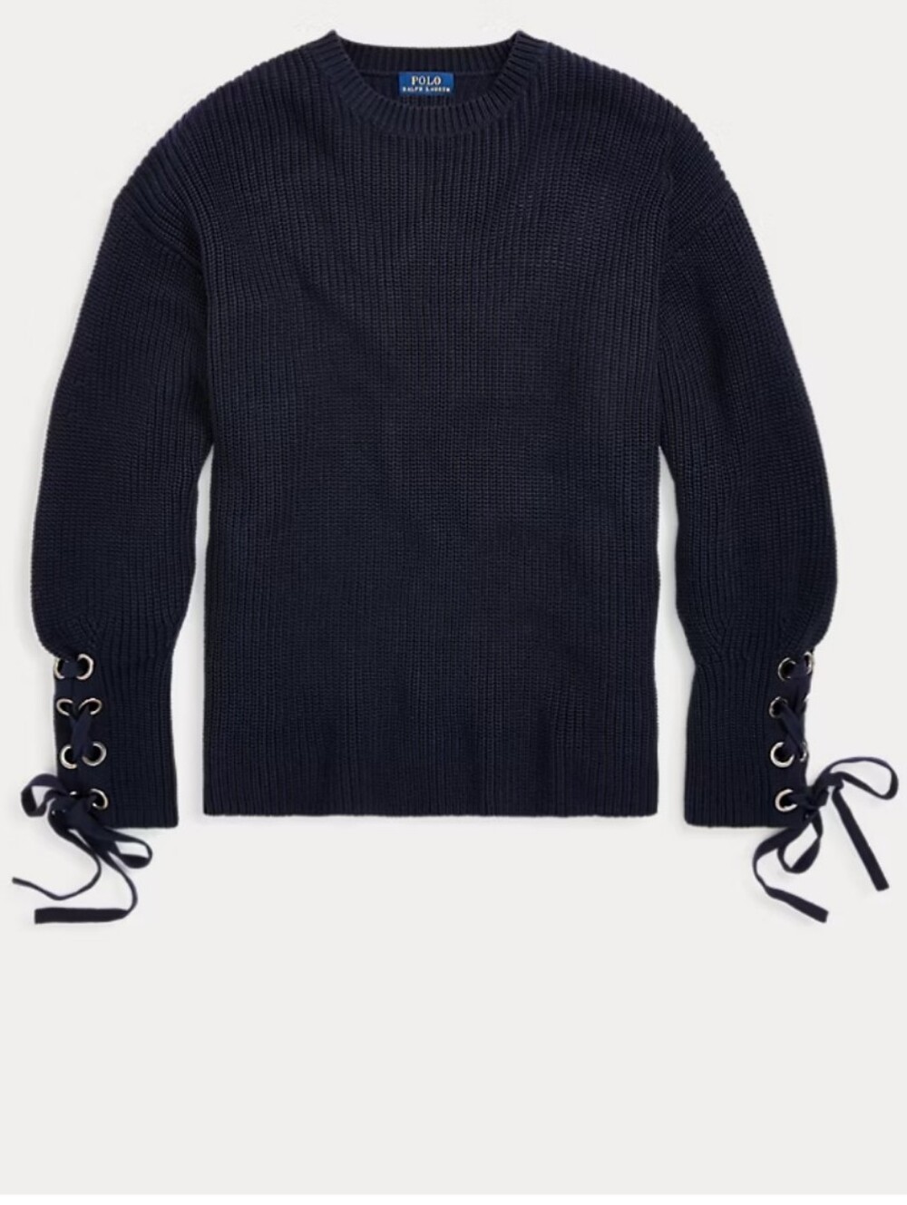 Polo by Ralph Lauren Dark Navy Ribbed Crewneck Sweater with Hem Ties Sz SP